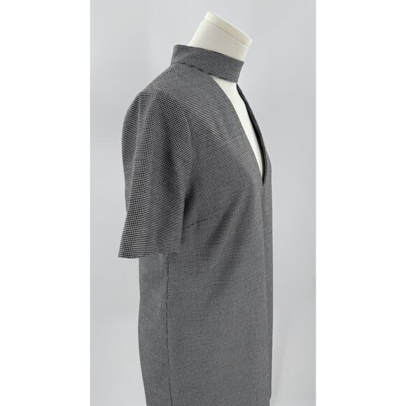 Zara Black & White Houndstooth short Dress V Neck Choker Band Mini M - Picture 3 of 9